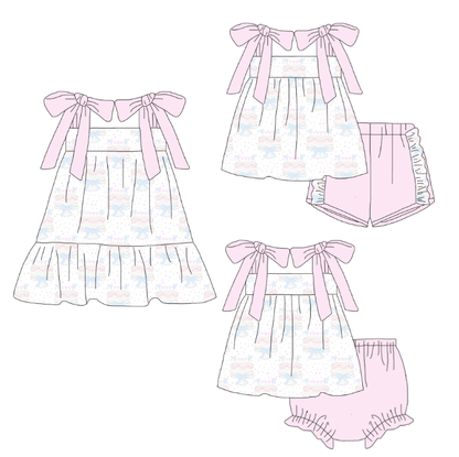 Girls Pink Cake Birthday Matching Dress Outfit Rubble Set