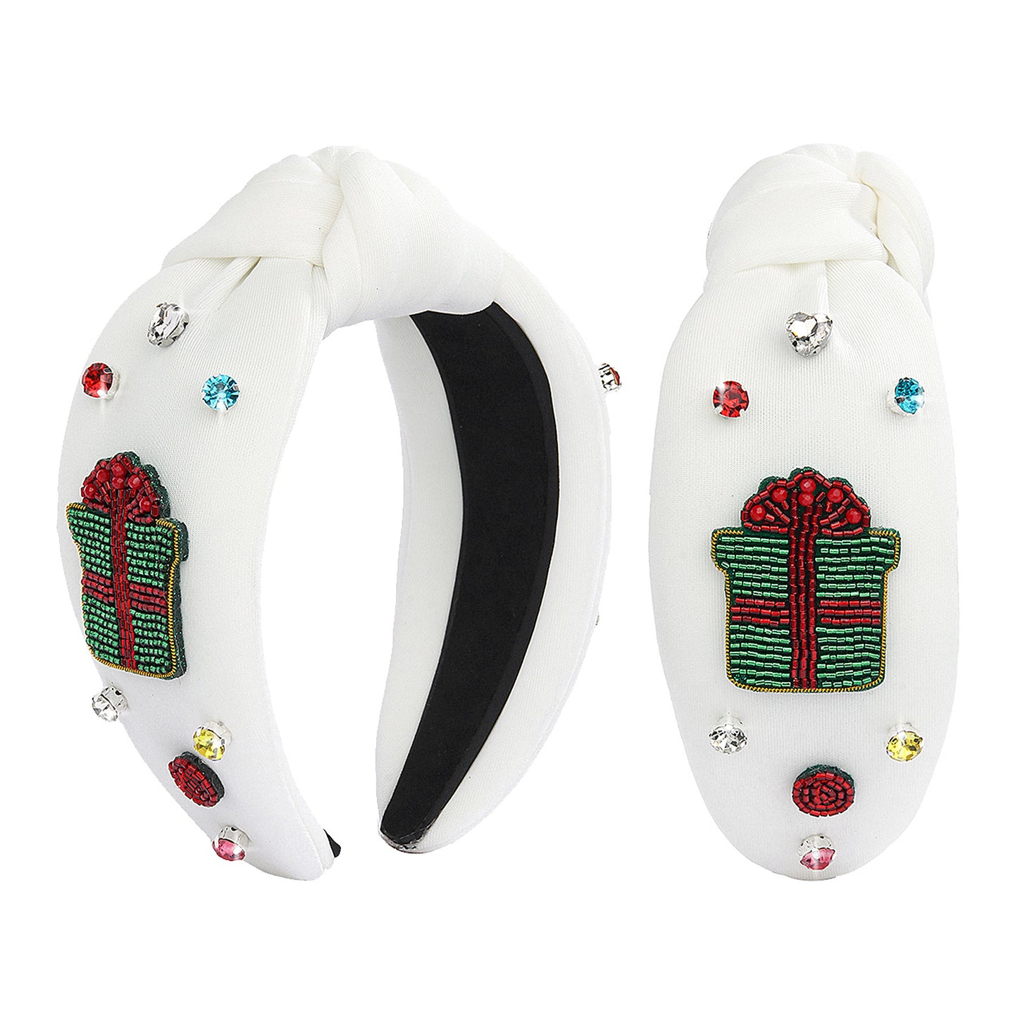 2025 Christmas Handmade Beaded Headband Seed Bead Hairband with Rhinestones Knot Headband Holiday Hair Accessory