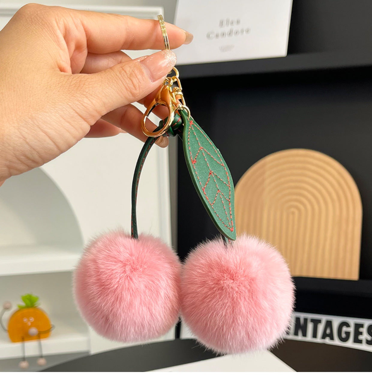 Cherry Plush Bag Pendant Lovely Keychain Cartoon Keyring Accessory