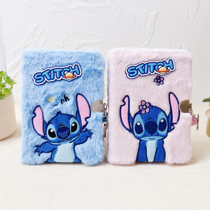 Cartoon Embroidered Plush Lock Diary 64K Soft Cover Journal Notebook Gift