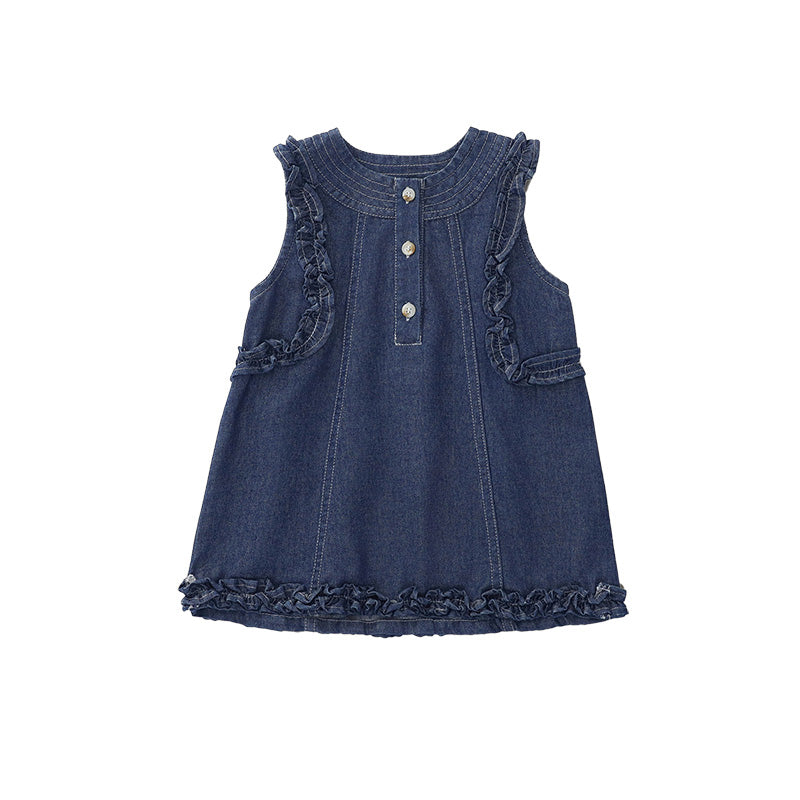 Vintage Ruffles Trim Girls Sundress Sleeveless Summer Dress