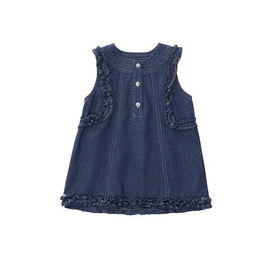 Vintage Ruffles Trim Girls Sundress Sleeveless Summer Dress