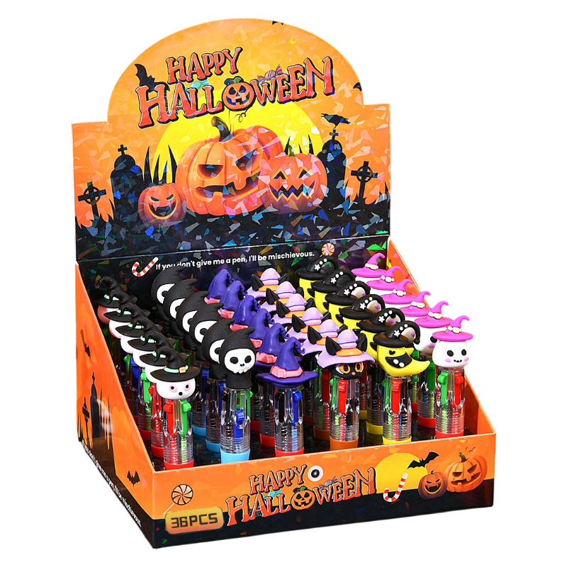 Halloween Mini 4-Color Retractable Ballpoint Spooky Character Pens 36-Piece Display Box