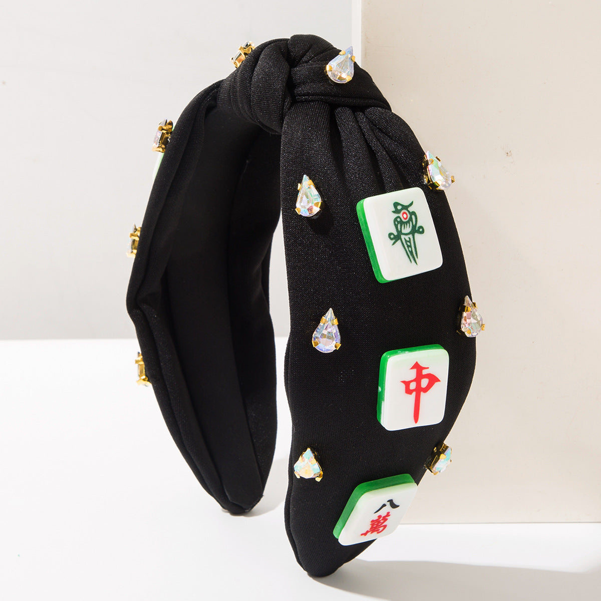 Mahjong Embellished Knotted Headband – Rhinestone Statement Hair Accessory