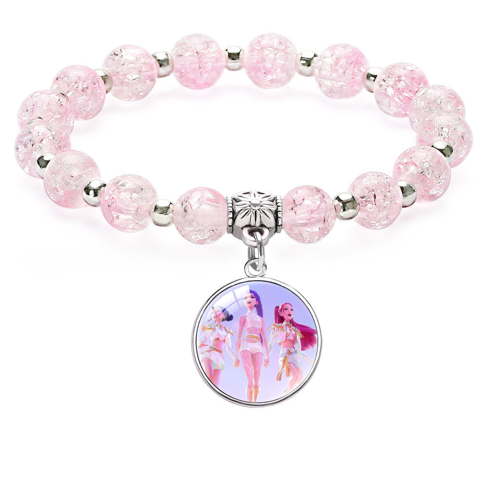 New Design K-Pop Demon Hunters Beaded Charm Bracelet with Gemstone Ice-Cracked Style