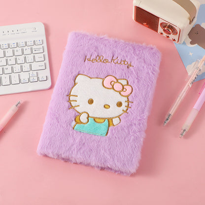Cat Embroidery Plush Notebook Candy Color Diary for Kids Students & Office Notes