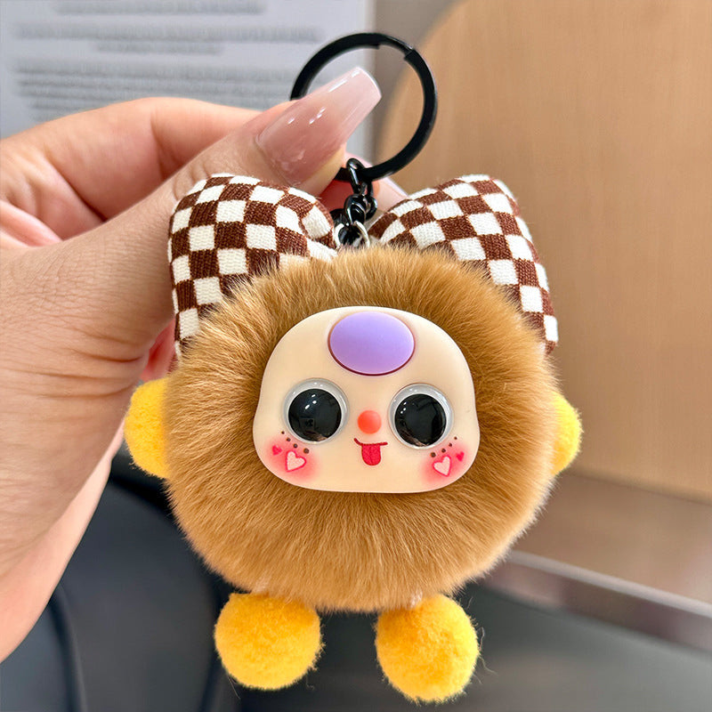Rabbit Fur Bow Soot Sprite Keychain Cute Cartoon Doll Bag Charm Car Key Pendant