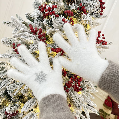 Winter Fluffy Star Gloves Soft Faux Mink Knit Warm Gloves for Parent-Child Matching & Cycling