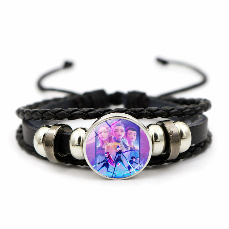 K-POP Demon Hunters & Gaza Boy Group Bracelet Adjustable Braided Leather Fan Jewelry Available in 3 Colors