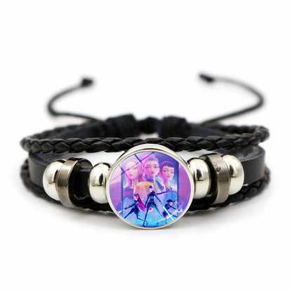 K-POP Demon Hunters & Gaza Boy Group Bracelet Adjustable Braided Leather Fan Jewelry Available in 3 Colors