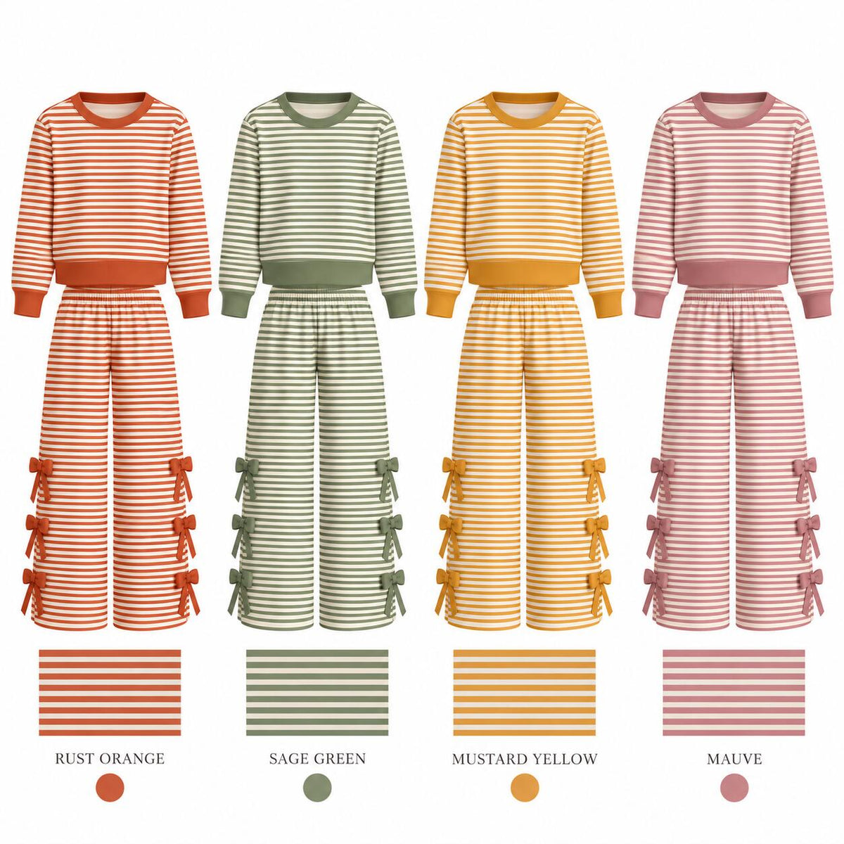 Girls Fall Winter Striped Bow Flare Pants Set – Long Sleeve Two-Piece Boutique Outfit