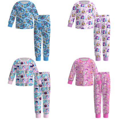 Girls Kpop Demon Hunter Print Long Sleeves Pajamas Set