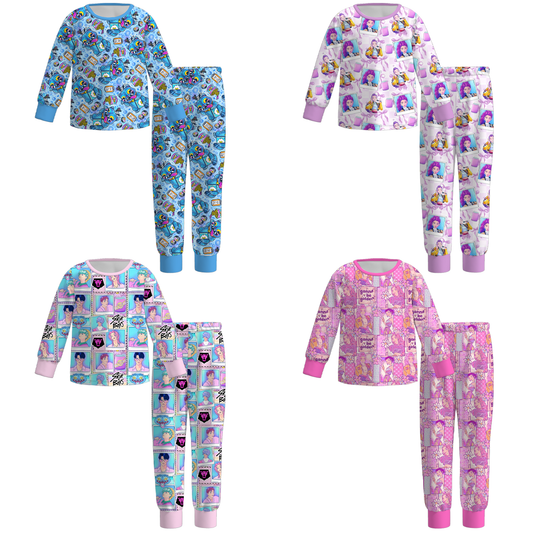 Girls Kpop Demon Hunter Print Long Sleeves Pajamas Set