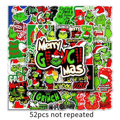 2025 Christmas 52PCS Cartoon Grinch Graffiti Stickers Animated Luggage Laptop Car & Skateboard Decorations