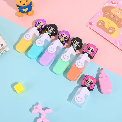 K-POP Demon Hunters Smile Mini Highlighters – 6-Pack Creative Cartoon Doodle Markers