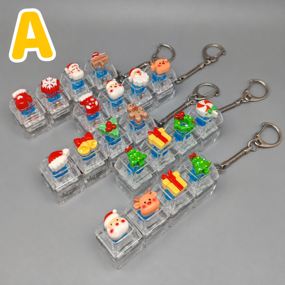 Christmas Fidget Keychain, 4-Key Pressing Stress Relief Keychain with Cute Holiday Charms