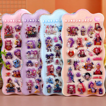 K-Pop Demon Hunters 3D Puffy Kids Cartoon Panda Layered DIY Anime Movie Merchandise Stickers