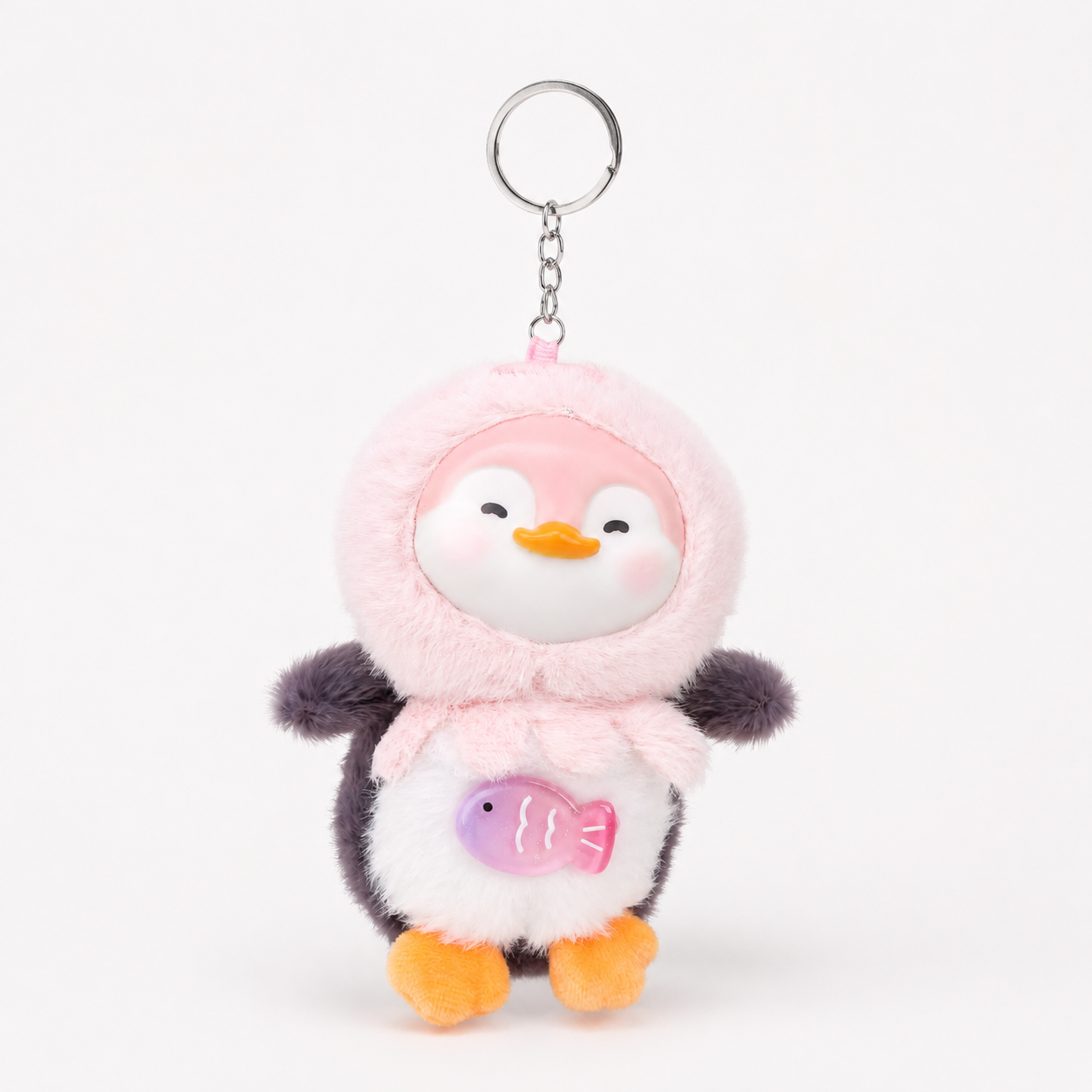 Plush Penguin Bag Charm Keychain with Vinyl Face Fuzzy Animal Accessory for Bags & Gifts
