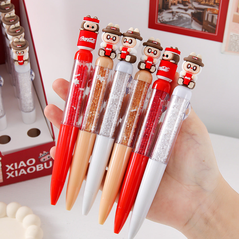 Labubu Cola Bottle Gel Pen Soft Rubber Cute Design with Sparkling Details, Black Ink Student Office Stationery