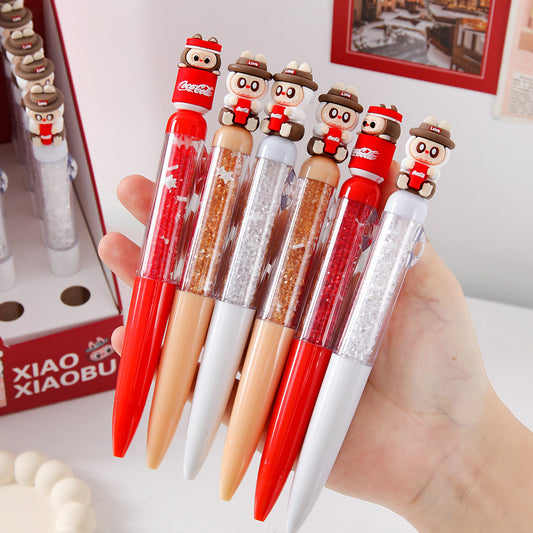 Labubu Cola Bottle Gel Pen Soft Rubber Cute Design with Sparkling Details, Black Ink Student Office Stationery