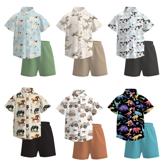 Boys Summer Animal Truck Polo Shirt Short Set
