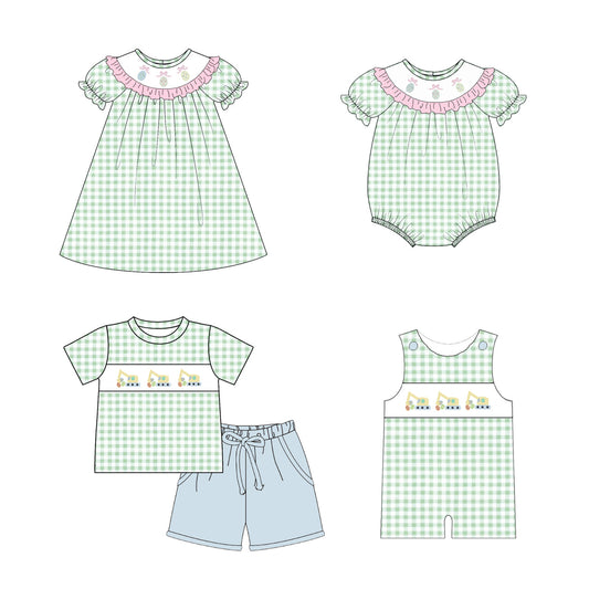 Summer Green Plaid Smocked Embroidery Collection