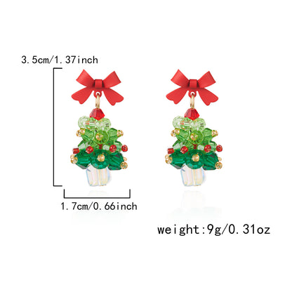 2025 Christmas New Design Velvet Bow Earrings Elegant Large Bow and Christmas Tree Festive Statement Earrings