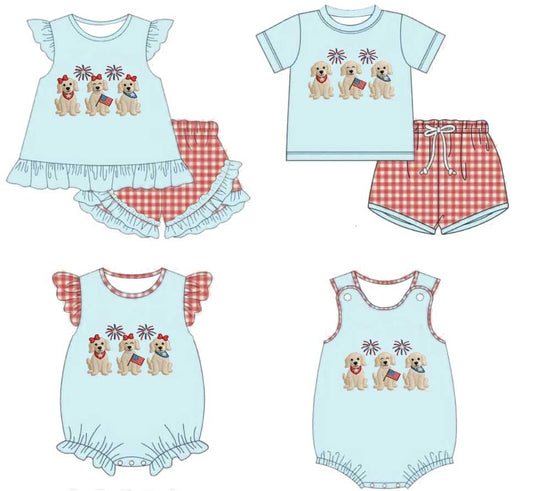 Kids Patriotic Puppy Embroidery Collection | Fourth of July Toddler & Baby Outfits