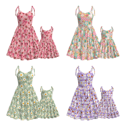 Mother's Day Mommy and Me Summer Bow Floral Butterfly Dress