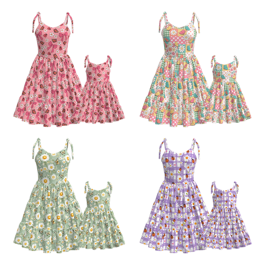 Mother's Day Mommy and Me Summer Bow Floral Butterfly Dress