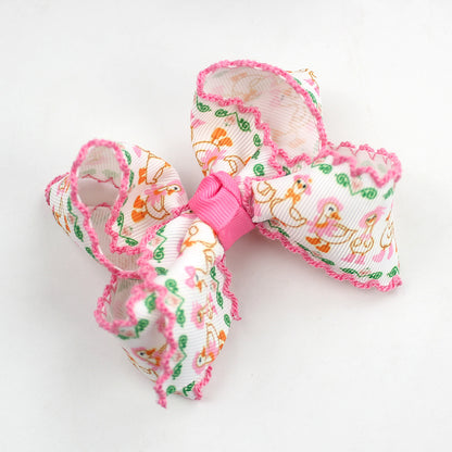 Embroidered Scalloped Edge Hair Bows – Floral Farmhouse Bow Hair Clips, 10-Pack