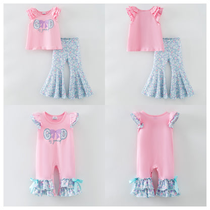 Spring Pink GOD IS GOOD Flower Embroidery Kidswear