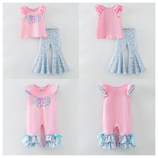 Spring Pink GOD IS GOOD Flower Embroidery Kidswear