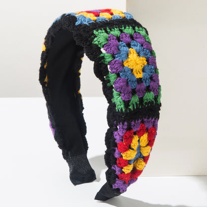 Handmade Crochet Flower Headband Colorful Floral Knitted Hair Band Boho Hair Accessory for Women & Girls