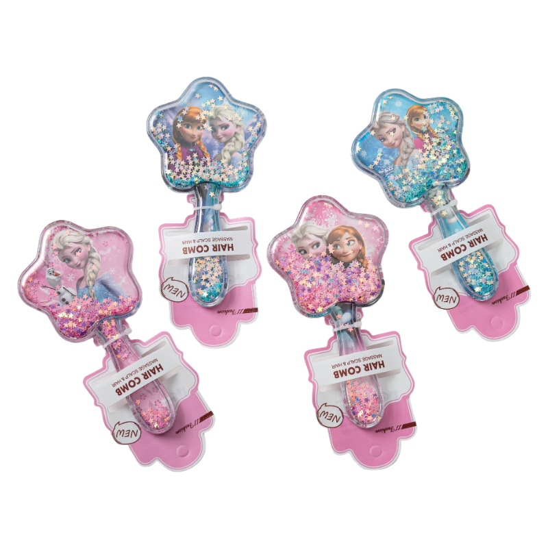 Kids Glitter Hair Brush Cartoon Princess Cushion Detangling Comb, Scalp Massage Brush Random Colors