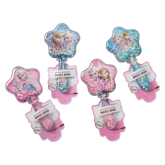Kids Glitter Hair Brush Cartoon Princess Cushion Detangling Comb, Scalp Massage Brush Random Colors