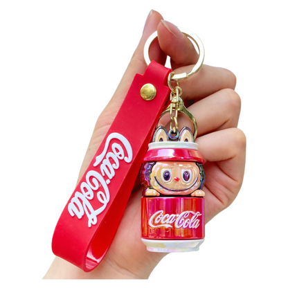 Electroplated Labubu Keychain Cola Bottle Charm Trendy Collectible Figure Pendant for Bags & Keys