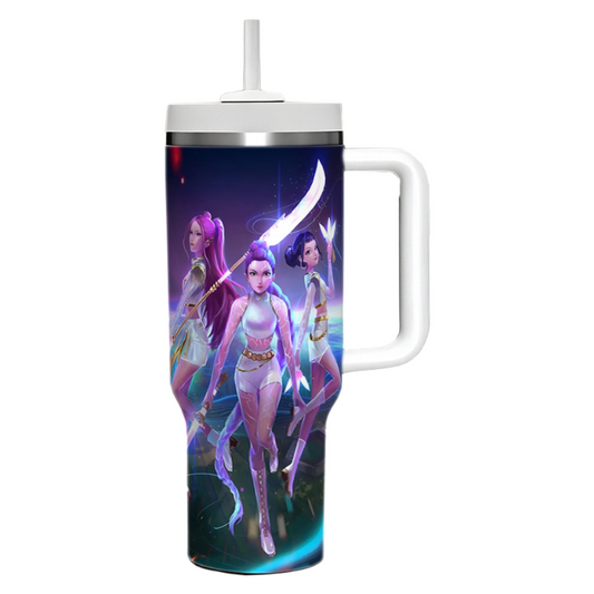 KPOP Demon Hunters 40oz Insulated Tumbler with Handle and Straw Car Travel Mug, Hot & Cold Stainless Steel Cup