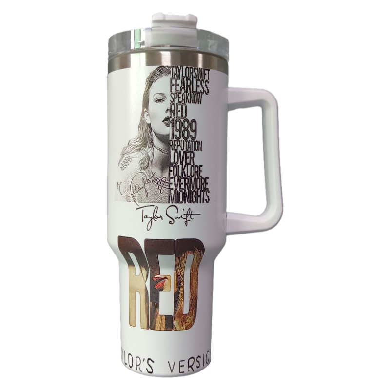 Taylor Swift 40oz Insulated Tumbler with Handle and Straw Car Travel Mug, Hot & Cold Stainless Steel Cup