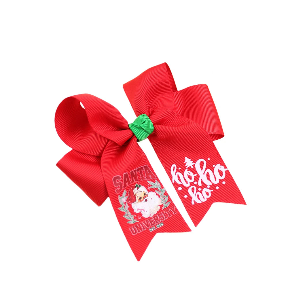 Christmas Headbands 2025 Santa & Grinch Printed Ribbon Hair Accessories for Kids