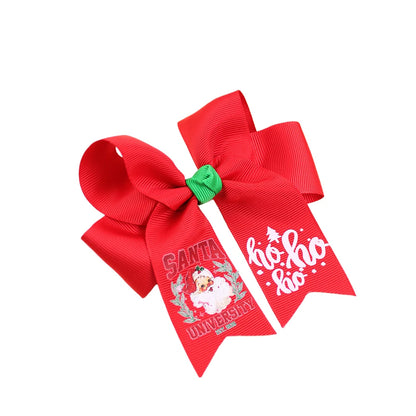 Christmas Headbands 2025 Santa & Grinch Printed Ribbon Hair Accessories for Kids