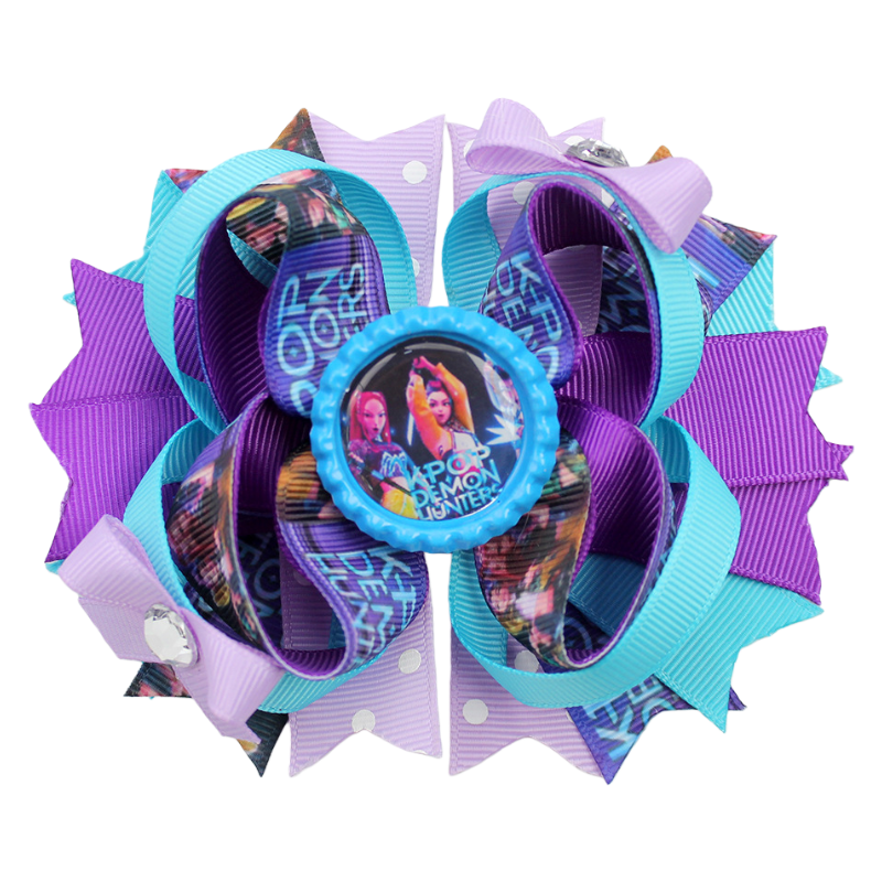 4.7-Inch K-Pop Demon Hunters Bow Hair Clip — Ribbed Ribbon Boutique Hair Accessory for Kids