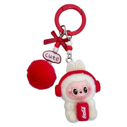 New Flocked Keychain Plush Pendant Labubu Headphone Figure Creative Hanging Ornament