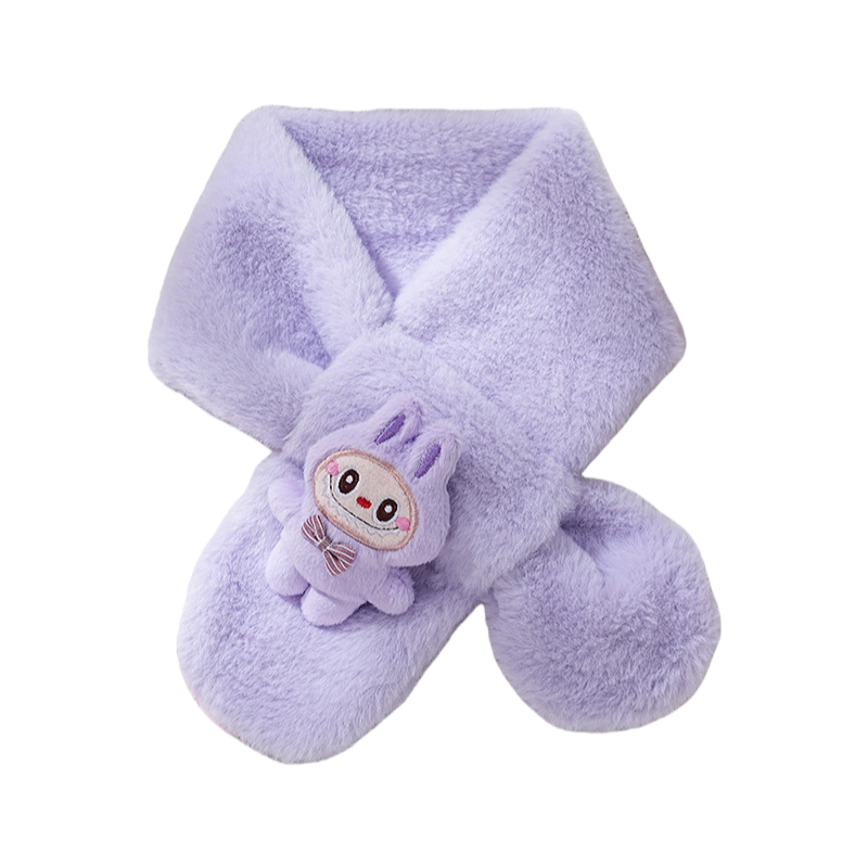 2025 Winter New Kids Scarf Faux Rabbit Fur Labubu Plush Decor Thick Warm Neck Warmer