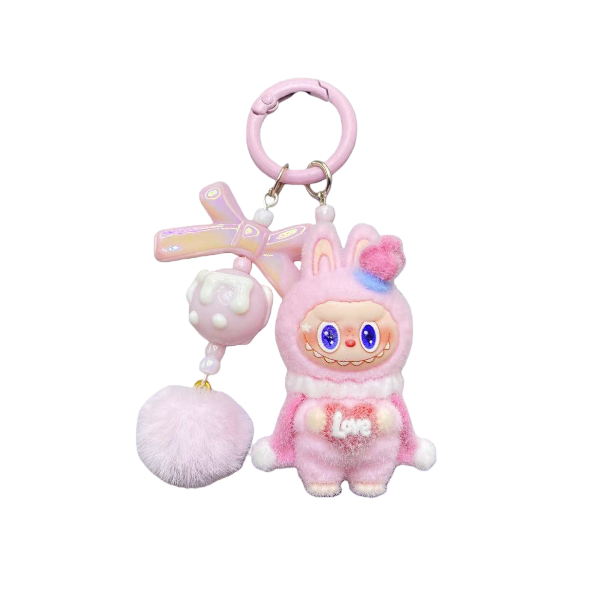 Flocked Labubu King Figure Desktop Ornament KPOP Anime Collectible Toy Decoration Keychain