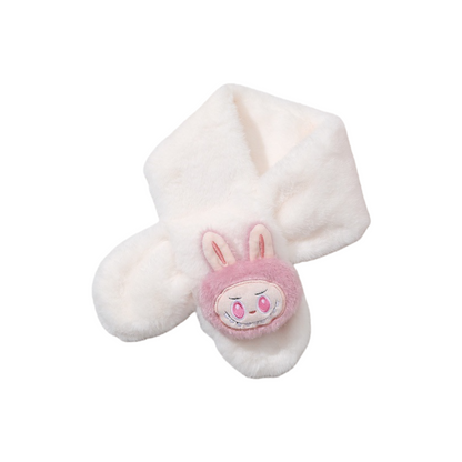 Winter Labubu Plush Decor Kids Scarf Faux Rabbit Fur Baby Neck Warmer Cartoon Thick Winter Scarf
