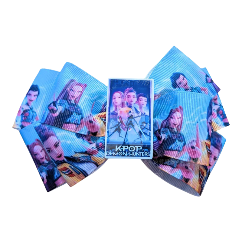 Kids K-Pop Demon Hunter Glitter Bow Hair Clips, Cute Cartoon Character Barrettes