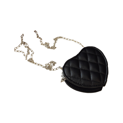 Kids Valentine’s Day Heart-Shaped Crossbody Bag – Quilted Mini Purse with Chain Strap