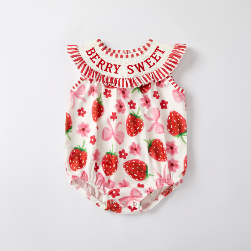 Spring Strewberry BERRY SWEET Smock Embroidery Girls Dress & Romper