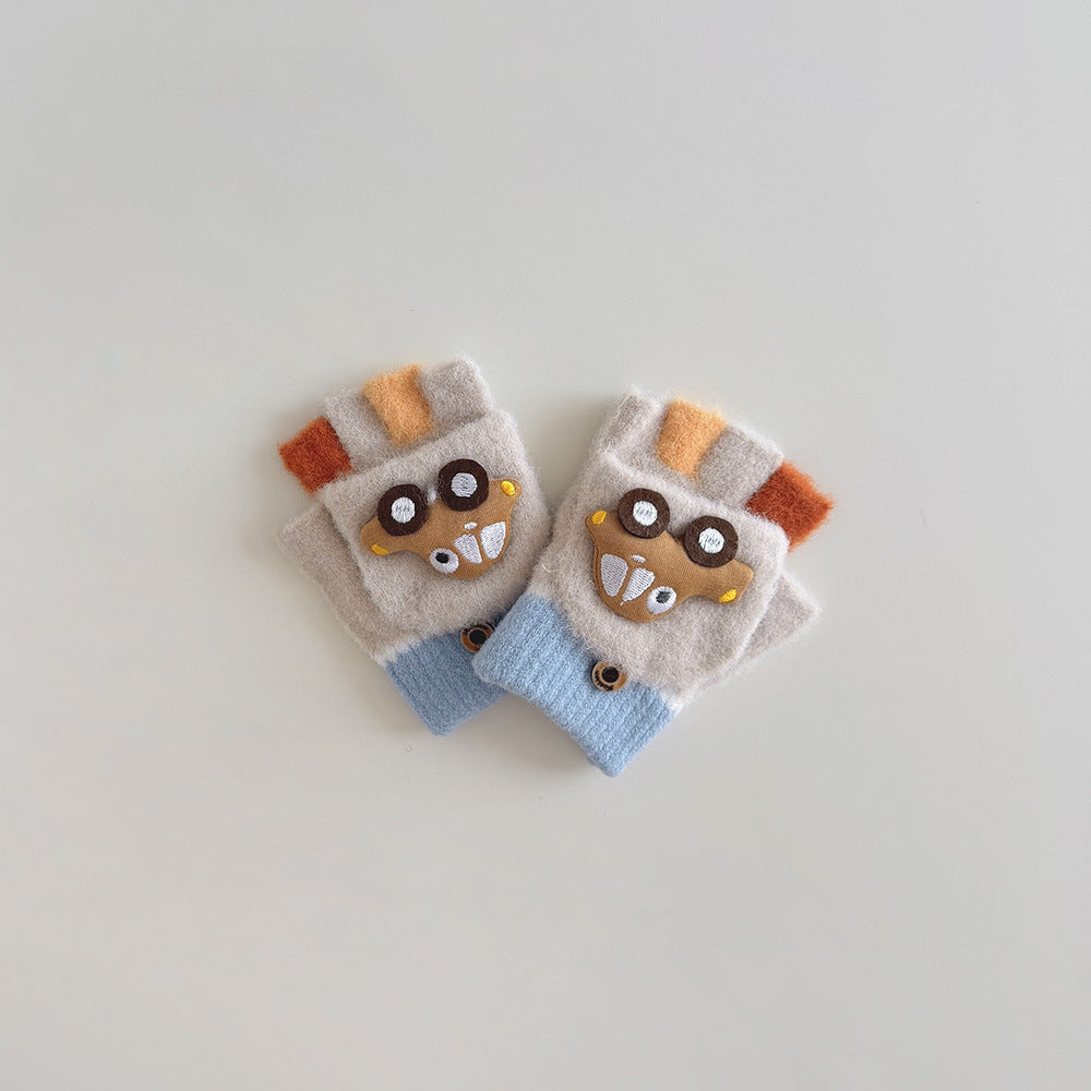 Toddler Boys Fingerless Winter Gloves Cute Car Design Warm Knit Mittens